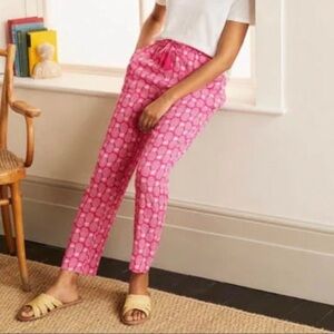 Boden Pink White‎ Drawstring Elastic Waistband Pineapple Pants Size 8